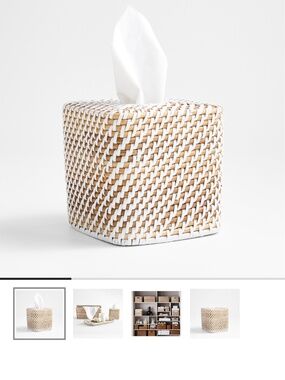 Crate & Barrel Sedona White Square Tissue Box Cover NWOT